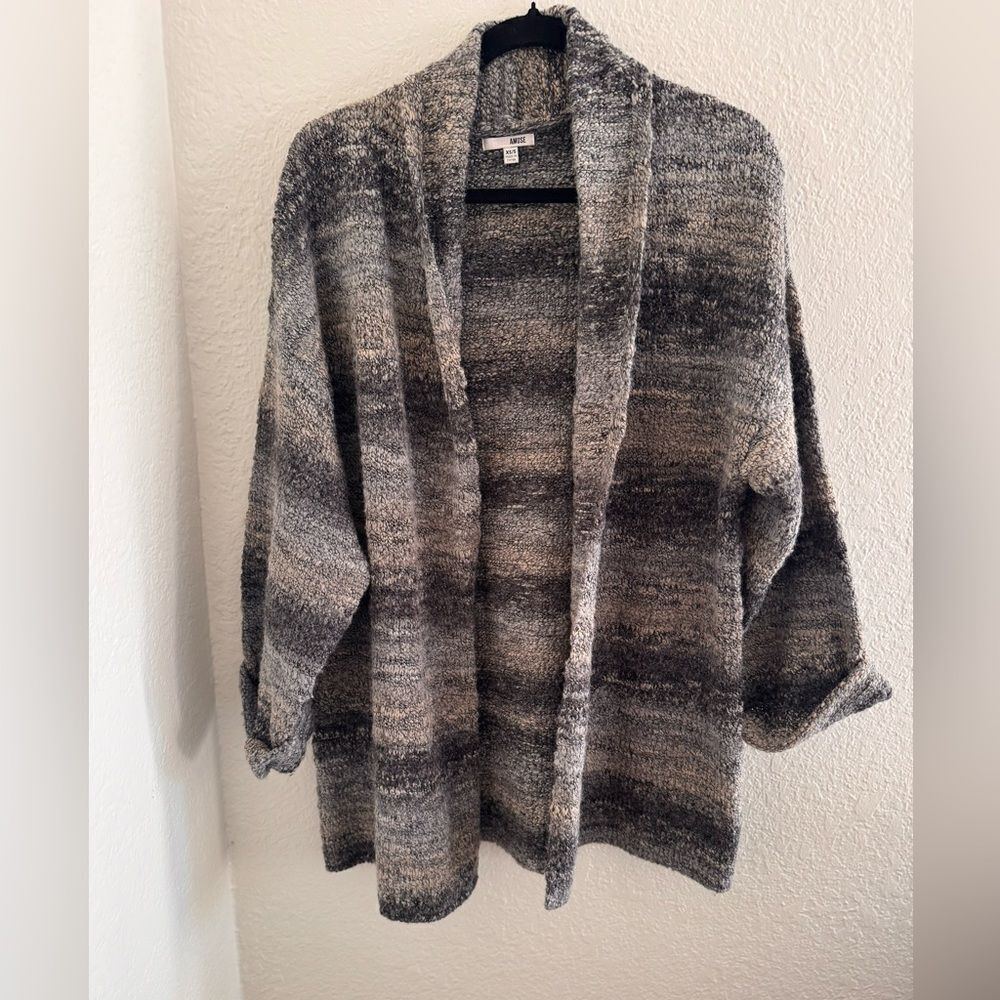 Muse Gray Cardigan with Ombré Stripes and Plush Texture